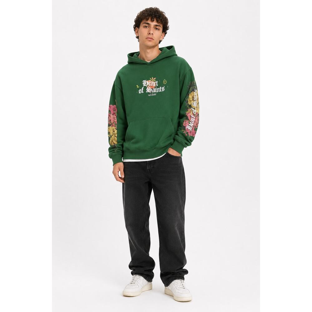 Heart Of Saints Hoodie Pullover Mens Small Floral Green New Cotton Long Sleeve